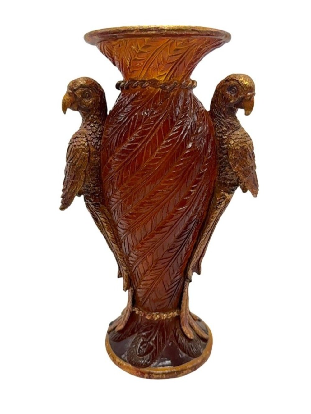 Amber & Gold Resin Parrot Vase With Feathered Textured Body